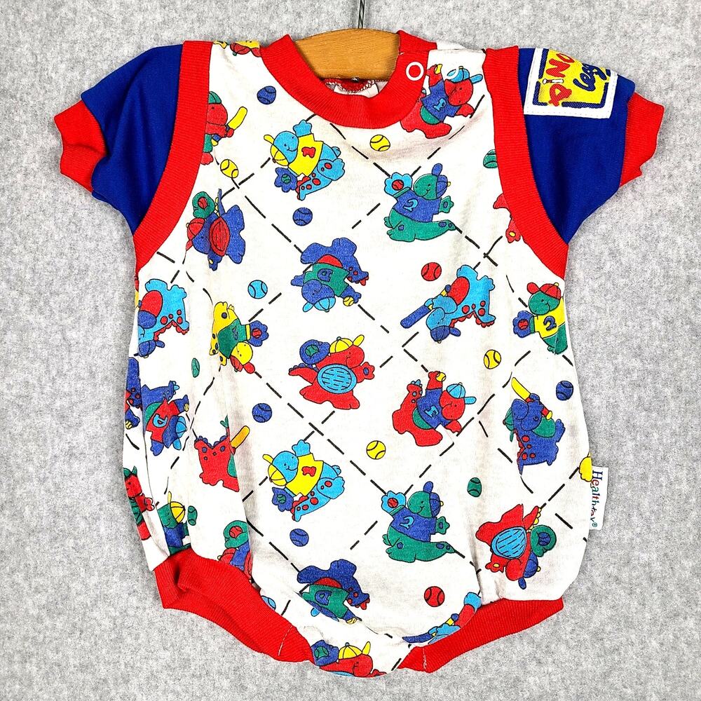 Vintage Baby One-Piece Dino League Dinosaur Baseball 6-9 months Made in USA